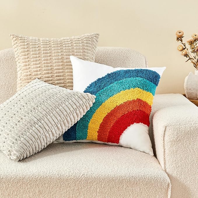 lifein 18x18 Pillow Covers-Throw Pillow Cover,Tufted Boho Jacquard Pillow Covers,Farmhouse Decorative Pillow Cover,Pillow Cases for Gift,Couch,Sofa,Bed,Chair,Living Room,Home Decor(18x18inch)