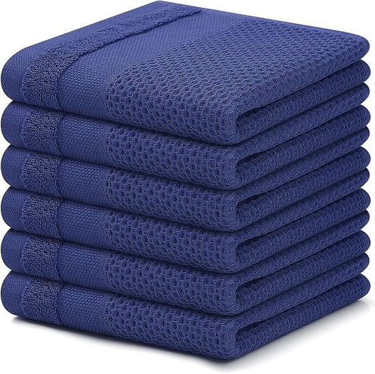 Homaxy 100% Cotton Dish Cloths, 6 Pack - 12 x 12 Inches, Waffle Weave Super Soft and Absorbent Dish Towels Quick Drying Dishcloths, Navy Blue