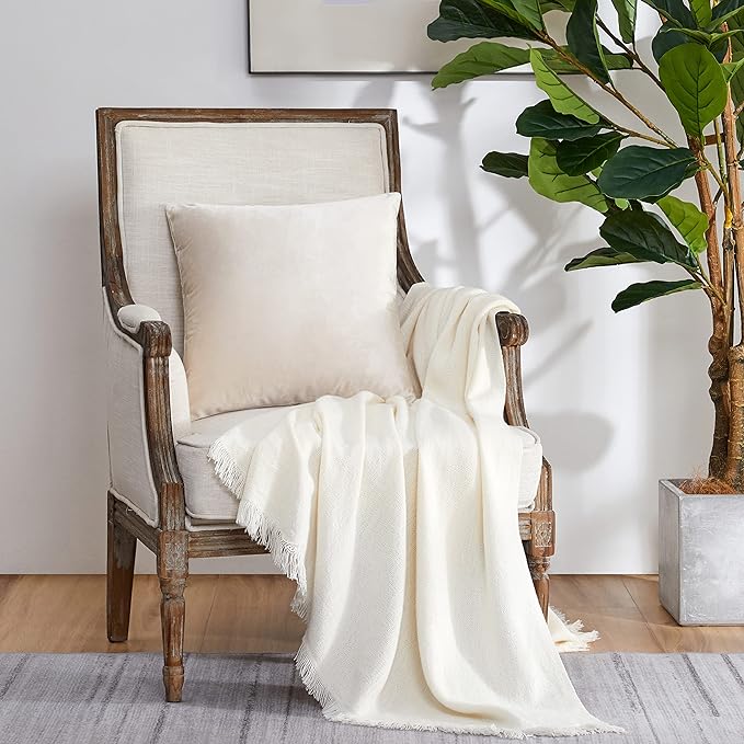 GIGIZAZA Velvet Ivory Throw Pillow Covers Decorative Cushion Covers Cream Pillow Cases Sham for Sofa Couch (18x18inch(45x45cm)-4pcs, Ivory)