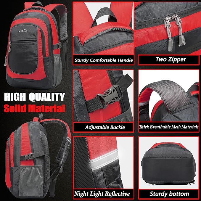 ProEtrade Extra Large Backpack Bookbag for College Travel Laptop Business Hiking Backpack Fit Laptop Up to 17 Inch Sturdy Multi Compartment Gifts for Men Women Night Light Reflective (Light Red)