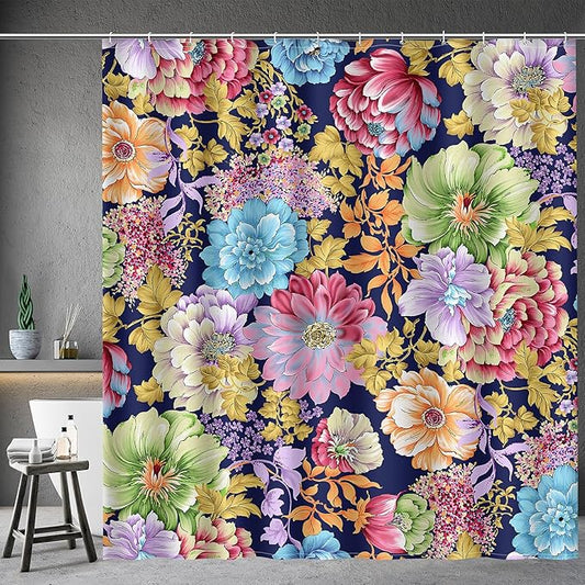 Aimego Boho Floral Shower Curtains - Spring Bohemian Colorful Bright Blossom Flowers Bath Shower Curtain Set with 12 Hooks for Adults Kids Bathroom Decor Accessories, 72"x72"