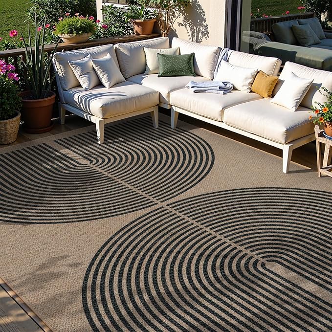 Lahome Modern Rainbow Easy Jute 6x9 Rug, Large Living Room Carpet Washable Outdoor Patio Dining Room Rug, Non Slip Indoor Outdoor Carpet for Backyard Deck Office Decor