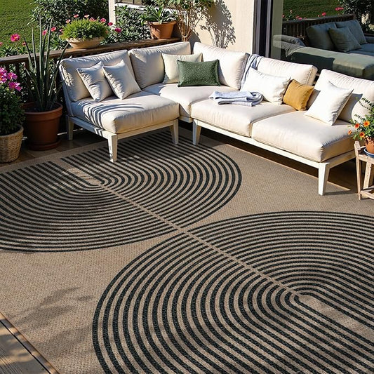 Lahome Modern Rainbow Easy Jute 6x9 Rug, Large Living Room Carpet Washable Outdoor Patio Dining Room Rug, Non Slip Indoor Outdoor Carpet for Backyard Deck Office Decor