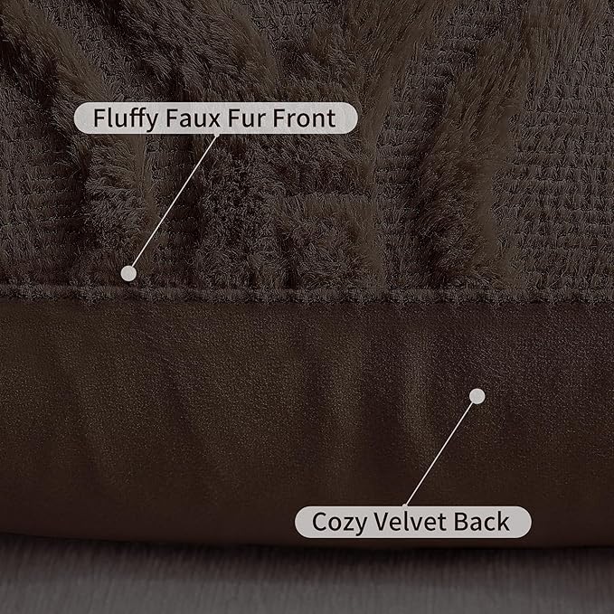 decorUhome Throw Pillow Covers 26x26 Inch Set of 2, Soft Plush Decorative Faux Fur Dark Brown Solid Couch Pillow Covers, Accent Farmhouse Neutral Square Euro Pillow Cases for Sofa Bed Living Room