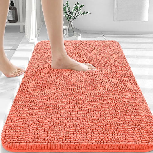 OLANLY Bathroom Rugs 36x24, Extra Soft Absorbent Chenille Bath Rugs, Rubber Backing Quick Dry, Machine Washable Bath Mats for Bathroom Floor, Tub and Shower, Home Decor Accessories, Coral