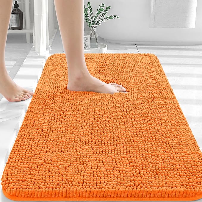 OLANLY Bathroom Rugs 30x20, Extra Soft Absorbent Chenille Bath Rugs, Rubber Backing Quick Dry, Machine Washable Bath Mats for Bathroom Floor, Tub and Shower, Home Decor Accessories, Orange