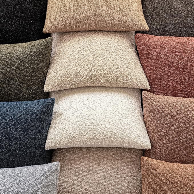 Foindtower Pack of 2, Decorative Textured Boucle Throw Pillow Covers Neutral Accent Solid Pillow Cases Cozy Soft Couch Cushion Case for Chair Sofa Bedroom Living Room Home Decor 22x22 Inch Light Brown