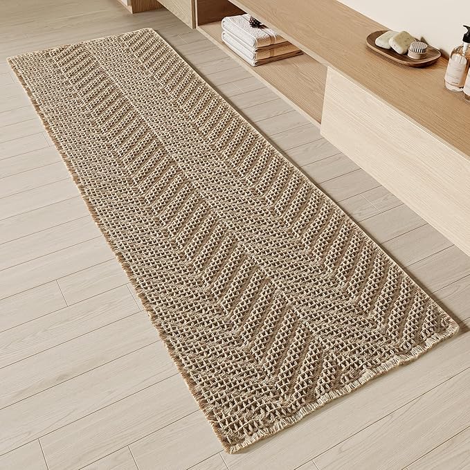 Bathroom Runner Rug Super Absorbent Non Slip Long Bath Mat Machine Washable Boho Bathroom Rugs Quick Dry Rug Runners for Hallway Bedroom Laundry Room,Brown, 2'x 6'(24" x 72")