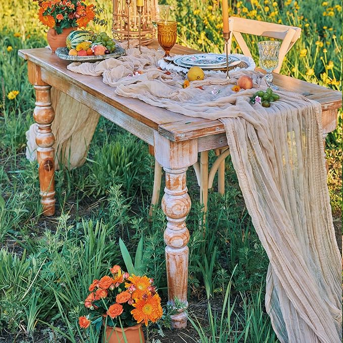 DOLOPL Beige Cheesecloth Table Runner - 10FT Gauze Sheer Centerpiece Decorations for Wedding & Baby Shower