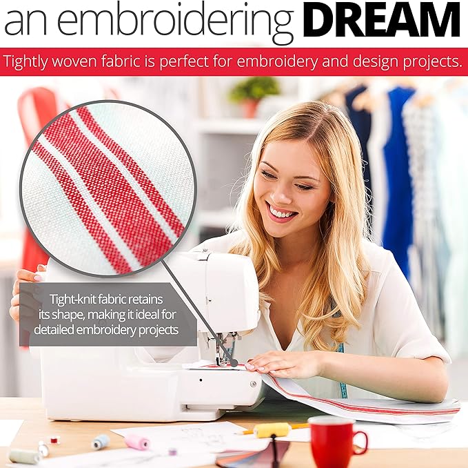 Aunti Em's Kitchen Dish Towels Set (13 Pack) Natural Cotton Fabric for Embroidery - Zero-Lint Cloth for Drying Glasses, Plates, Hand - 25.5 x 15.5 Inch (13-Pack Red Stripes)