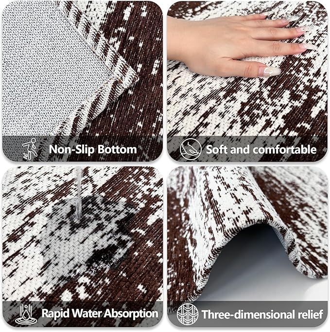 HDFK Graffiti Bath Mat | Non Slip Water Absorbent Quick Dry Woven Floor Mats | Thin Machine Washable Modern Shower Rug | Low Pile Profile Fit Under Door Vanity Room Bathroom Rugs | 30x20 Inch Brown