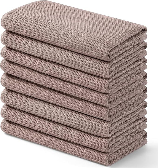 Homaxy 100% Cotton Waffle Weave Kitchen Towels - 8 Pack Soft and Absorbent Dish Towels - 16 x 26 Inches Quick Dry Hand Towels - Brown