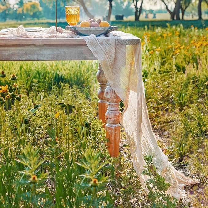 DOLOPL 3 Pieces 10FT Table Runners Beige Cheesecloth Table Runner Long Boho Gauze Cheese ClothTable Runner Rustic Sheer Table Runner for Wedding Bridal Shower Birthday Party Table Decorations