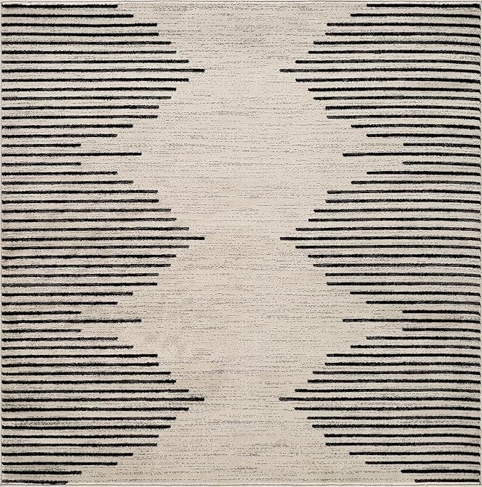 Rugshop Bohemian Stripe Stain Resistant High Traffic Living Room Kitchen Bedroom Dining Home Office Square Rug 6'6" Cream