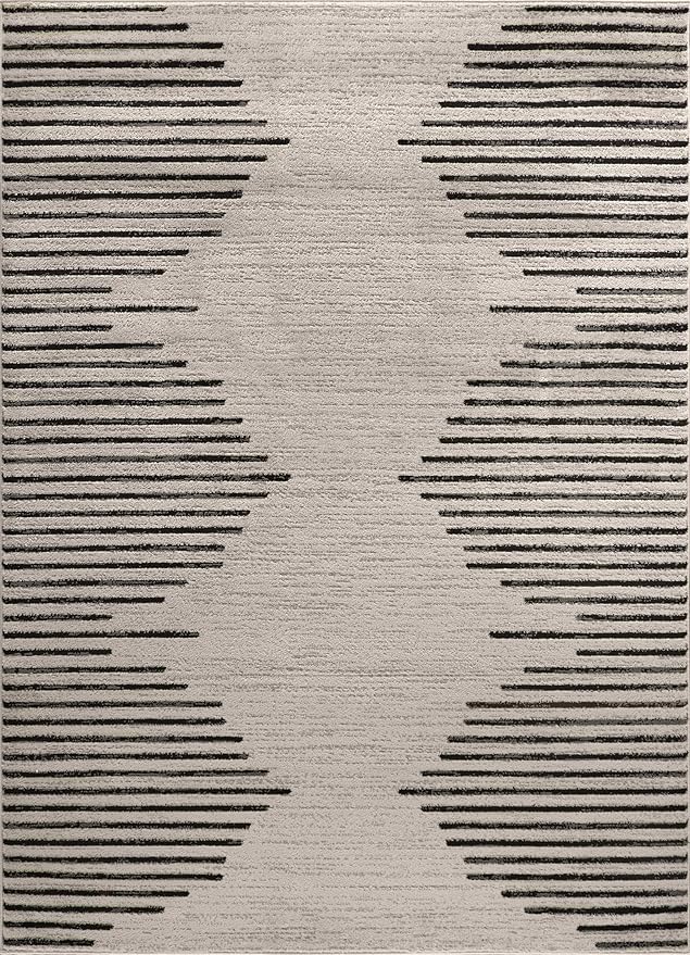 Rugshop Bohemian Stripe Stain Resistant High Traffic Living Room Kitchen Bedroom Dining Home Office Area Rug 6' 6" x 9' Cream