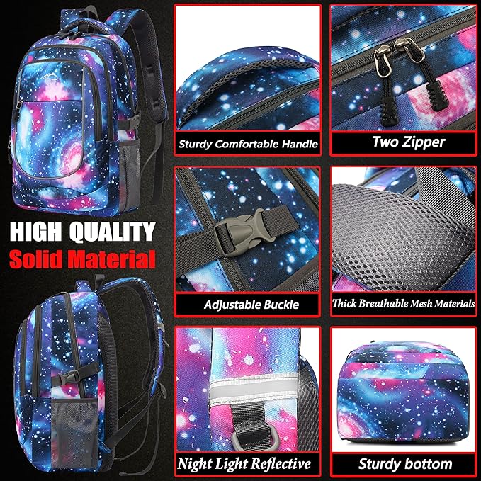 ProEtrade Galaxy Backpack Bookbag for College Sturdy Travel Business Hiking Fit Laptop Up to 15.6 Inch Multi Compartment Gifts for Men Women Night Light Reflective (Galaxy)