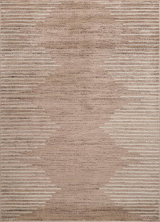Rugshop Bohemian Stripe Stain Resistant High Traffic Living Room Kitchen Bedroom Dining Home Office Area Rug 7'10" x 10' Beige