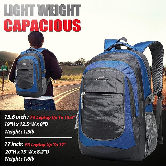 ProEtrade Extra Large Backpack Bookbag for College Travel Laptop Business Hiking Backpack Fit Laptop Up to 17 Inch Sturdy Multi Compartment Gifts for Men Women Night Light Reflective (Light Blue)
