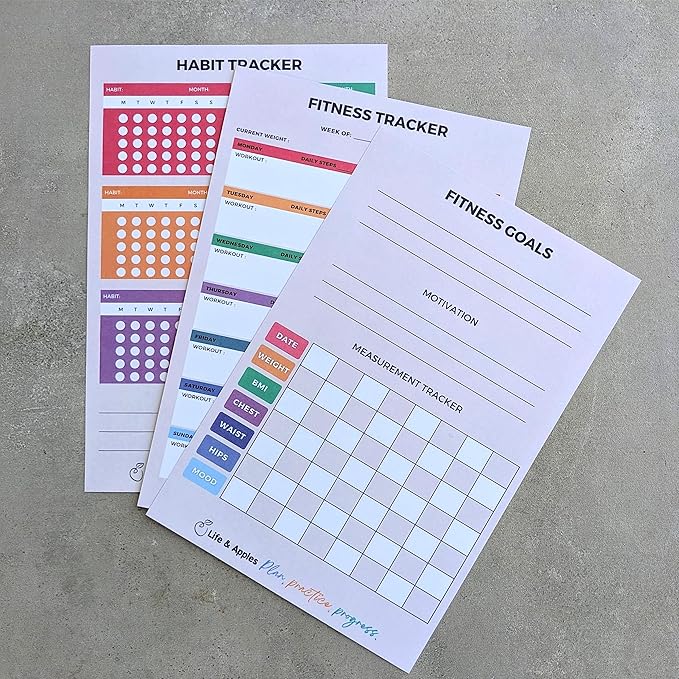 Life & Apples Wellness Journal Planner – Food Log, Fitness Tracker, Habit Tracker, Weight Loss Journal for Diet Tracking and Health Goals, Undated, Size A5, Leopard