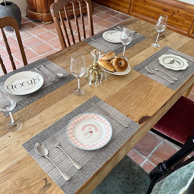 Placemat,Blending Color Durable Woven Vinyl Placemat Washable Heat-Resistant Anti-Skid Kitchen Dining Table Mats (Set of 4, Gray with Silver)