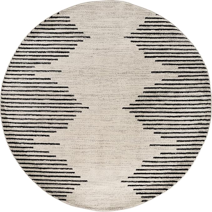 Rugshop Bohemian Stripe Stain Resistant High Traffic Living Room Kitchen Bedroom Dining Home Office Round Rug 8' Cream
