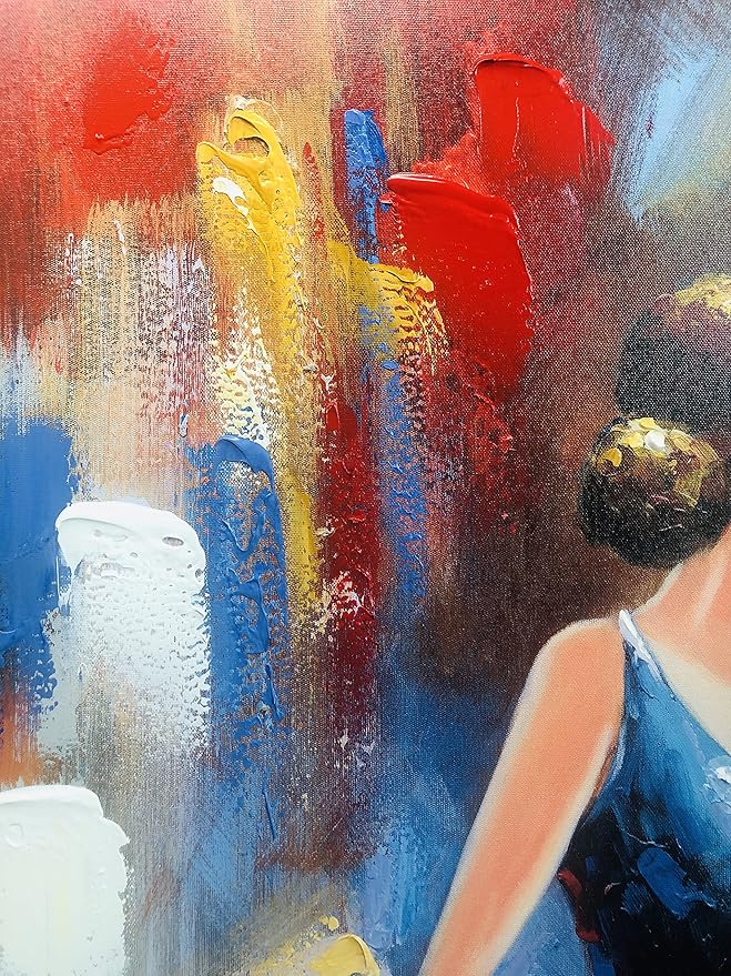 Wieco Art Flying Skirt Abstract Dancing People Oil Paintings on Canvas Wall Art work for Living Room Bedroom Home Decorations Wall Decor Large Modern Stretched and Framed Red Girl Dancer Artwork 24x36