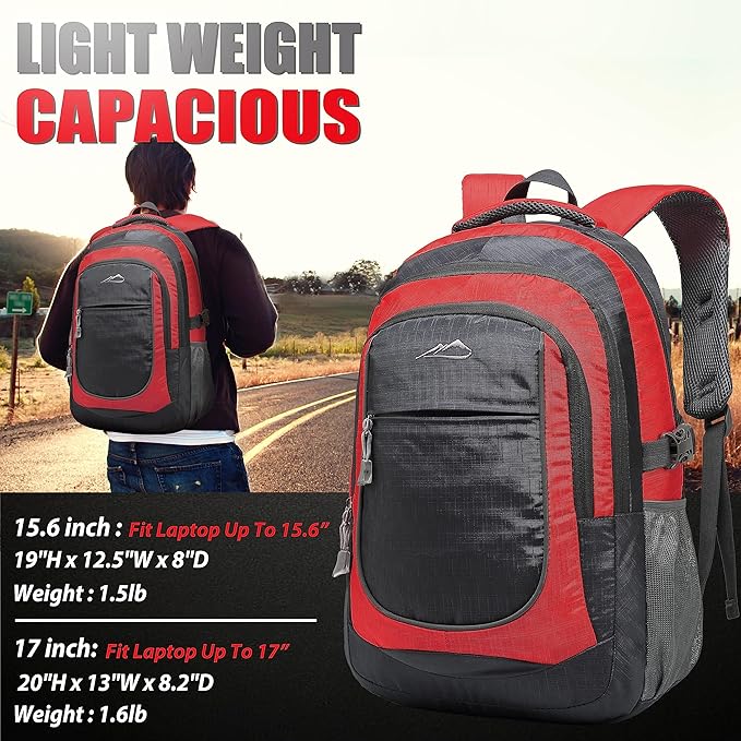 ProEtrade Extra Large Backpack Bookbag for College Travel Laptop Business Hiking Backpack Fit Laptop Up to 17 Inch Sturdy Multi Compartment Gifts for Men Women Night Light Reflective (Light Red)