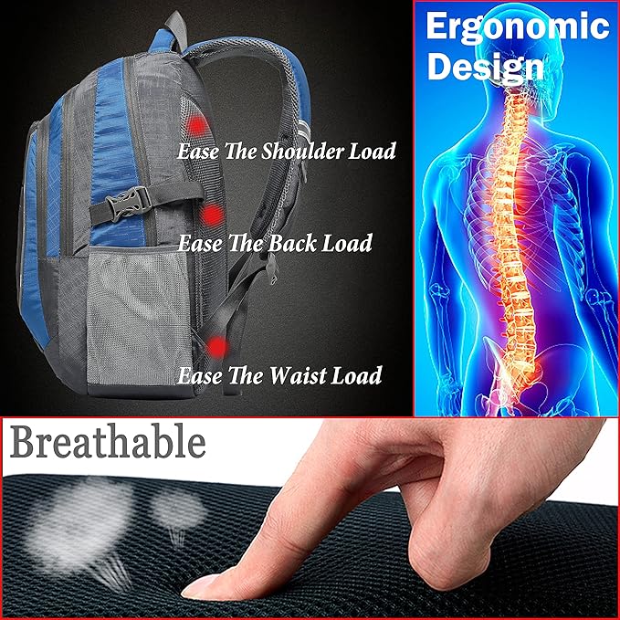 ProEtrade Backpack Bookbag for College Sturdy Travel Business Hiking Fit Laptop Up to 15.6 Inch Multi Compartment Gifts for Men Women Night Light Reflective (Blue)