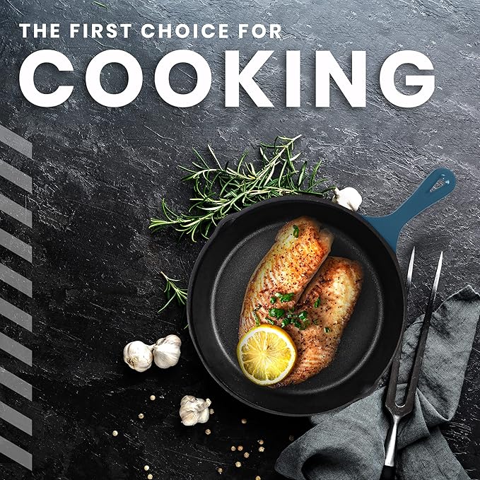 Utopia Kitchen Cast Iron Frying Pan 8 Inch, Cast Iron Chefs Pan, Pre Seasoned Skillet, Safe Grill Cookware for Indoor & Outdoor Use, Teal