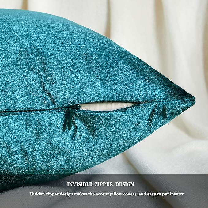 GIGIZAZA Decorative Throw Pillow Covers 18 x 18,Teal Peacock Green Soft Pillow Covers Velvet,Set of 4 Decor Square Cushion Covers