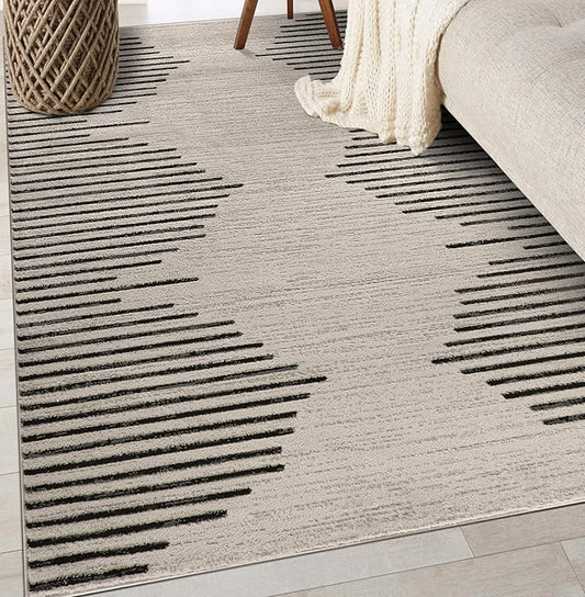 Rugshop Bohemian Stripe Stain Resistant High Traffic Living Room Kitchen Bedroom Dining Home Office Area Rug 3' 3" x 5' Cream