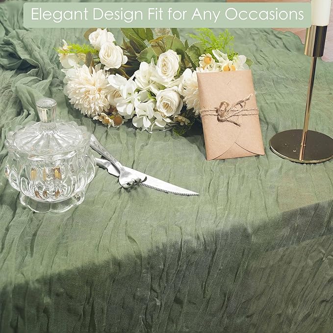 16 Pack Cheesecloth Table Runner, 35x120 Inch Boho Gauze Table Runners, Cheese Cloth Long Table Runner Elegant Table Runners for Party Wedding Bridal Shower Table Decor (Sage Green)