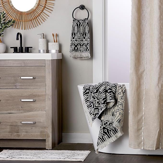 SKL Home Nador Jacquard Bath Towel, Black