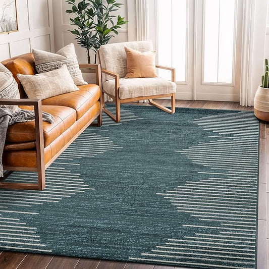 Rugshop Bohemian Stripe Stain Resistant High Traffic Living Room Kitchen Bedroom Dining Home Office Area Rug 5' x 7' Teal