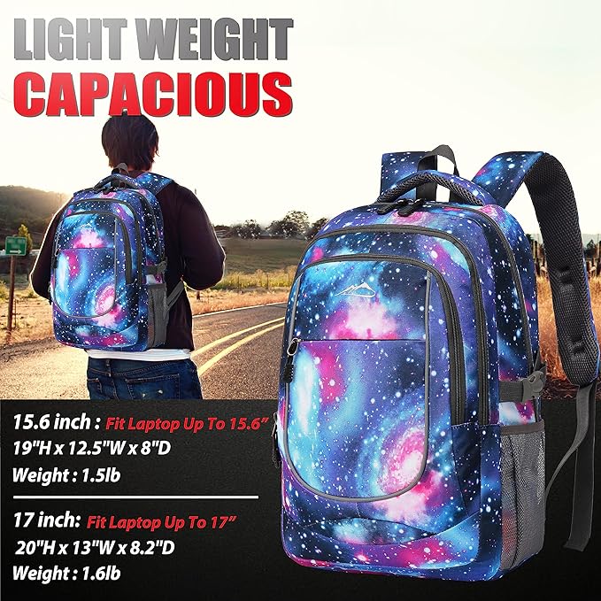 ProEtrade Galaxy Backpack Bookbag for College Sturdy Travel Business Hiking Fit Laptop Up to 15.6 Inch Multi Compartment Gifts for Men Women Night Light Reflective (Galaxy)